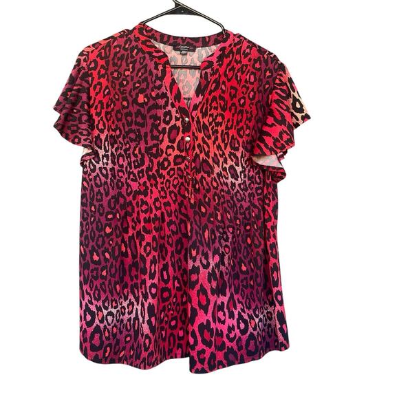 Cocomo Woman Blouse Plus Size 1X Pleated Vneck Short Sleeve Animal Print - Picture 1 of 10